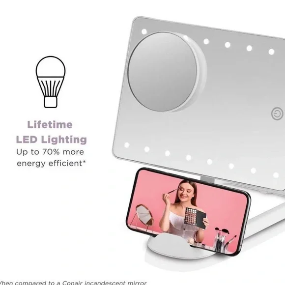 Conair LED Hollywood Lighted Social Media Vanity Cosmetic Makeup Mirror in White - Picture 2 of 14